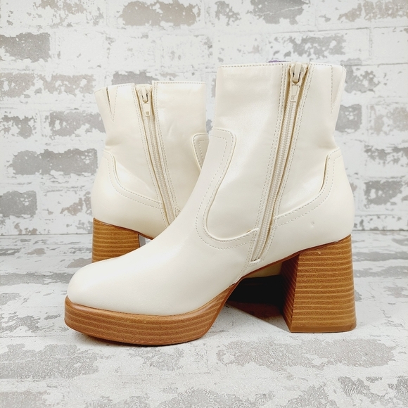 New BP Keyla Platform White Faux Leather Chunky Bootie C363 - Picture 6 of 13